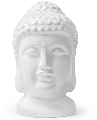 FORLONG Buddha-Kopf-Statuen, Buddhismus, religiöse Figuren, Skulptur-Dekorationssammlung für Zuhause und Büro (weiß)