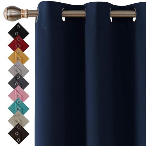 Thermal Insulated Blackout Ring Top Eyelet Curtains for Bedroom Windows 90 x 108 Inches Navy 2 Panels (90”(228cm) wide x 108”(274cm) long, Navy)