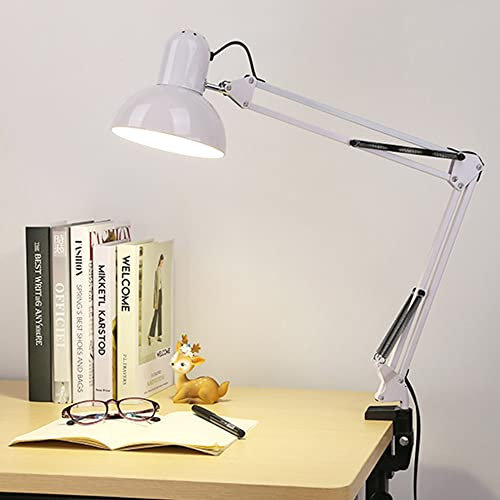 Mengjay Design Rétro Lampe De Bureau À Pince Métal Bras Oscillant E27 Liseuse Lampe D'architecte pour en Train De Lire en Train D'étudier Chevet Bureau,Blanche