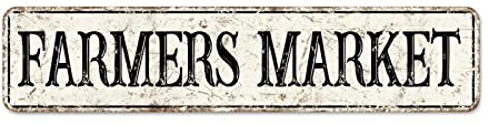 Farmers Market Custom Straßenschilder Metall Bauernmarkt Metallschild Vintage Bauernmarkt Dekoratives Schild Wandkunst Bauernhaus Rustikal Dekorativ für Schlafzimmer Wohnzimmer Küche Veranda 45,7 x