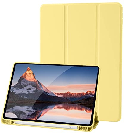 Custodia Cover Compatibile con iPad 9 8 7 Generazione (10.2 Pollici, 2021/2020/2019), Supporta la Carica di Pencil 2nd Gen, Auto Sveglia/Sonno (Giallo)