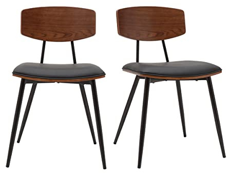 Miliboo Chaises Vintage en Bois foncé Noyer assises Noires et métal Noir (Lot de 2) Joline