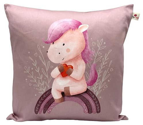 Kinder Kissenhülle Kissenbezug 40 X 40 cm Kissen Fahrzeuge Jungen 100% Baumwolle Zierkissenbezug Kinderkissen Spielkissen (Regenbogenpony)