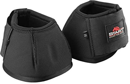 Start Neopren Hufglocken für Pferde – Springglocken mit Doppelklett – Schutz vor Ballentritten & Abschürfungen – Pferdeglocken in Regenbogenoptik – 2er Set (Schwarz, XL)