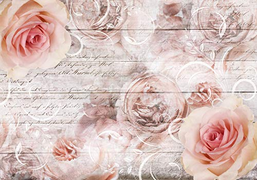 decomonkey Premium Fototapete Blumen Rose 200x140 cm Design Tapete Fototapeten Vlies Tapeten Vliestapete Wandtapete moderne Wand Schlafzimmer Wohnzimmer Holzwand Holz Vintage