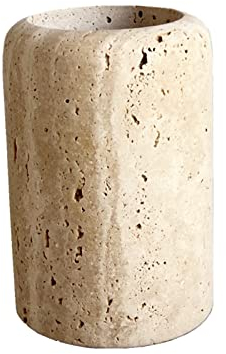 StonePlus Travertin-Zahnbürstenhalter aus natürlichem beigefarbenem Marmor, Make-up-Pinselhalter, Badezimmer-Organizer, Reisweißes Travertin