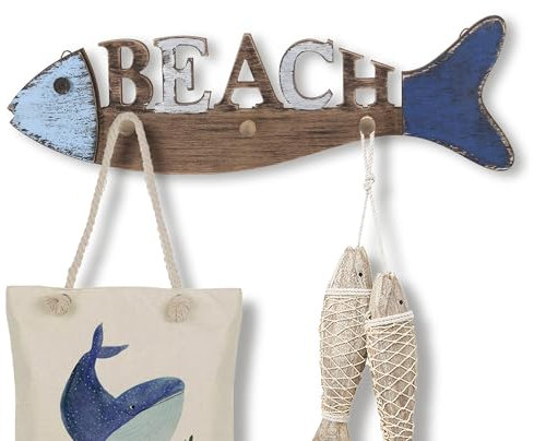 NAUTIMALL 55,9 cm Fisch-Wanddekoration mit Metallhaken, funktionales und dekoratives Schild zum Aufhängen für Garten, drinnen und draußen