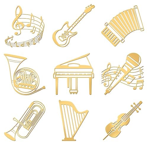 OLYCRAFT 9 Stück 4x4 cm Musikinstrumente Muster Aufkleber Musik Aufkleber Selbstklebende Goldene Aufkleber Metall Gold Aufkleber Für Sammelalben Kunsthandwerk Telefon Und Wasserflaschen Dekoration