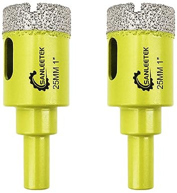 Diamond Core Drill Bits 2pcs - 25mm Diamond Hole Saw with Round Shank for Ceramic Porcelain Tile Marble Granite Quartz SANLEETEK