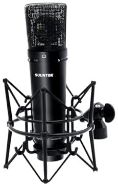 SUUNTOK XLR Microphone, Professional Condenser Microphone with 34mm Large Diaphragm, Cardioid Studio Recording Mic Computer Gaming PC TM87KB Mic Kit for Singing, Podcasting, YouTube (Black)