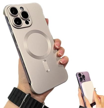 Matte PC Ultra Thin Case for iPhone 15 14 13 12 Pro Max,Magnetic Borderless Matte Phone Case Compatible with MagSafe,Drop Protection Shockproof Slim Fit Cover with Lens Protector. (14 Pro, Gold)