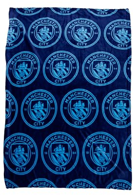 Character World Manchester City FC Offizielle Fleecedecke | Superweich, Fußballwappen-Design | Warmer, superweicher, Blauer Überwurf
