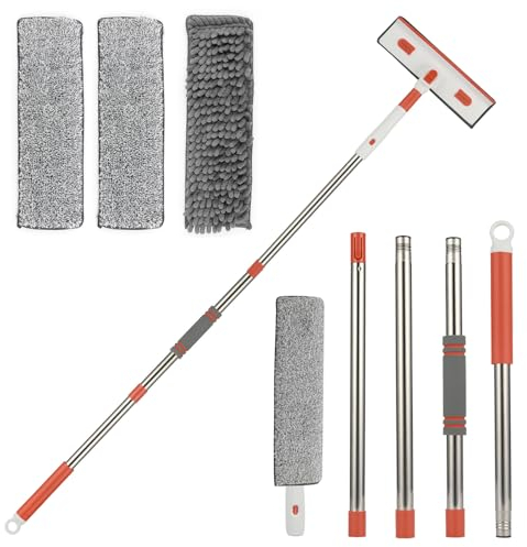 MXTIMWAN 2 en 1 Limpia Cristales Extensible Ventanas, Limpiacristales 2 en 1 con 3 Paños de Microfibra, Limpiacristales Telescopico para Exteriores Altas Vidrio, Ducha Espejo, Automóviles
