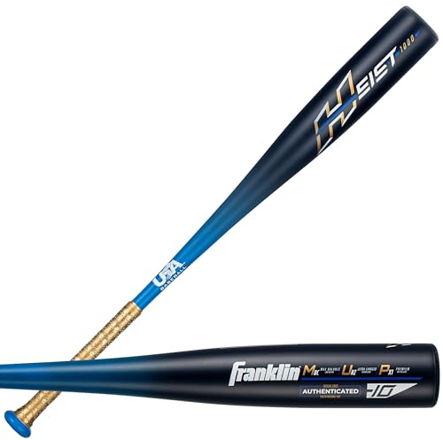 Franklin Sports Metal Youth Baseball Bat - Heist Kids Bats for Ages 8-12 - 2 5/8 Inch Big Barrel - Youth Drop -10 Aluminum Bats - USA Baseball Approved - 29 Inch / 19oz. - Royal 1000