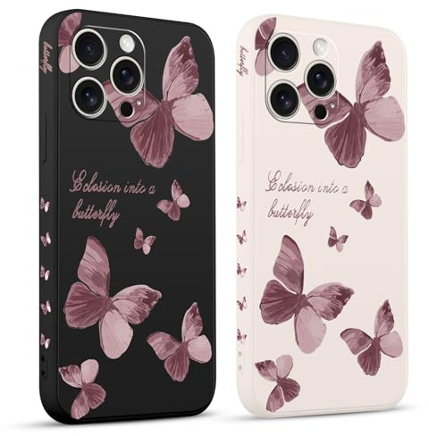 Pnakqil 2 stück Handyhülle für iPhone 15 Pro Max 6,7, Hülle Blitz Schmetterling Bemaltes Muster süß Ästhetik Schön Mädchen Kameraschutz Stoßfeste Case Silikon Schutzhülle Tasche