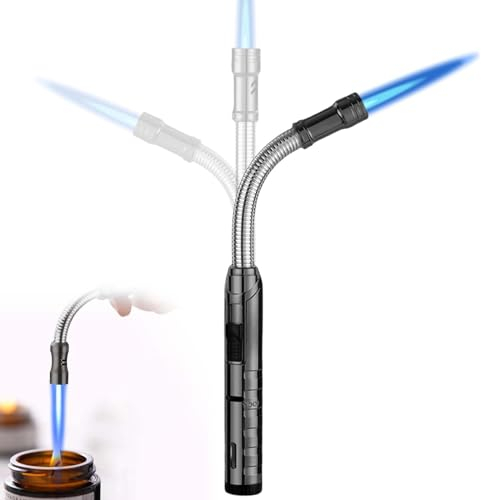 Stabfeuerzeug Gas Nachfüllbar, Sturmfeuerzeug Jetflamme Feuerzeug Lang Stab 360° Flexible Gasfeuerzeug Winddichtes Kaminfeuerzeug Kerzenanzünder für Kamin,Kerzen,Ofen,Grill,Herd (Ohne Gas)