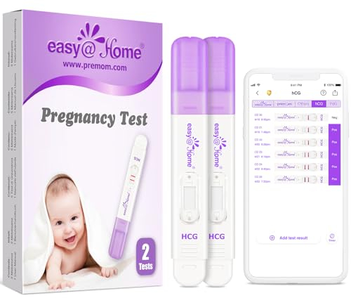 Easy@Home Tests de Grossesse Précoces: 2 Tests de HCG Fiables pour Détection Sensible de la Grossesse, Résultat Précis de 10 mIU/mL Enregistré dans l’App PREMOM