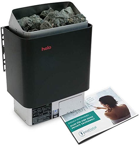 POOL Total Helo Saunaofen Cup 80 D | 8,0 kW 400 V | Wandmontage | Wandbefestigungsmaterialien enthalten | Inkl. 20 Kg Saunasteine Ø 5-15 cm