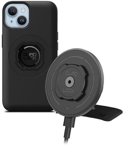 QUAD LOCK Klebehalterung fürs Auto-Armaturenbrett Handyhalterung mit MAG-Kabelloser Ladekopf V2 und MAG-Hülle für iPhone 14