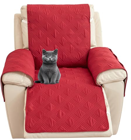 JUNLEBUYI Sesselschoner Mit Taschen, Sesselauflage Relax Mit Armlehnen, Fernsehsessel Sesselschoner, Relaxsessel Sesselschoner Mit Verstellbaren Riemen, 1 Sitzer Sesselauflage (Weinrot)