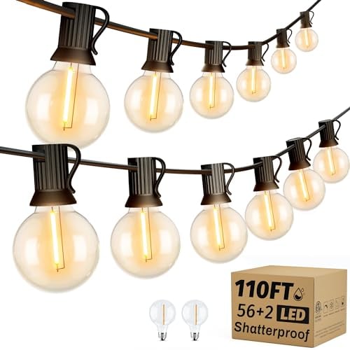 Torkase Outdoor String Lights Mains Powered,110FT/33M G40 Garden Festoon Lights with 56+2 Shatterproof G40 Plastic LED Edison Bulbs Waterproof for Outside Patio Gazebo Pergola Décor Wedding Cafe