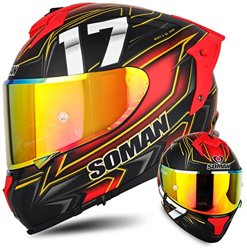 DXDRT Full Face Motorrad Helme, Motorrad Street Helm Mit Doppel Visier, DOT/ECE Genehmigt Moped Street Bike Racing Crash Helm Für Erwachsene Männer Frauen,Red Storm,M