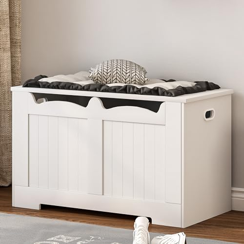 Hzuaneri Truhenbank mit Stauraum, Sitzbank mit Stauraum, Sitztruhe mit Sicherheitsscharnieren, Aufbewahrungsschrank, 40 x 76 x 48 cm, für Flur, Schlafzimmer, Wohnzimmer, Weiß SB04403X