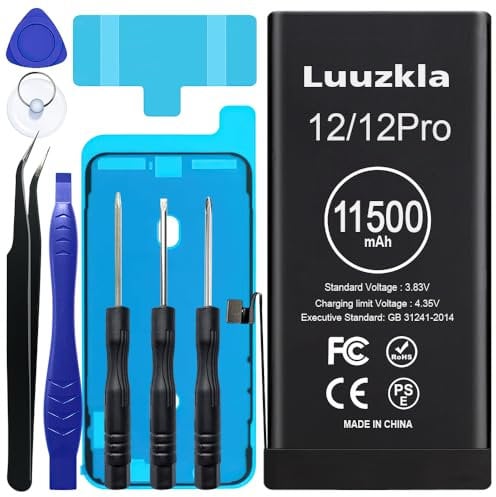 Luuzkla 11500mAh (2024 New Upgrade) Battery Compatible with iPhone 12/12 Pro, Super Capacity Battery Replacement Compatible with iPhone 12/12 Pro, with Full Tool Kits-0 Cycle-24 Months Service
