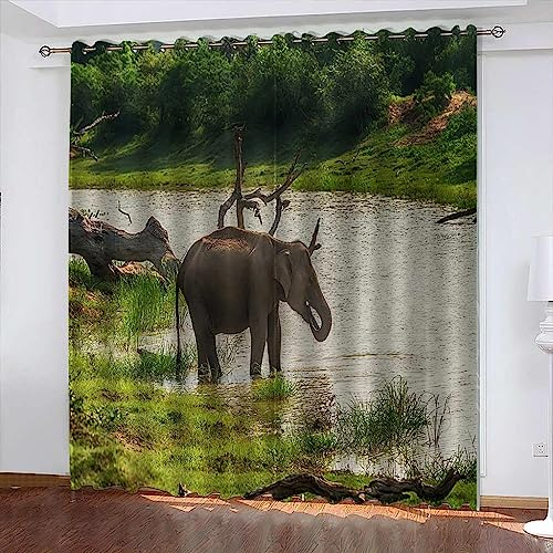 Verdunkelungsvorhänge Mit 3D-Druck, Tierischer Elefant 2 X 91.5 X 214 Cm X 2 Blickdicht, Vorhänge, Verdunkelungsvorhänge Für Das Schlafzimmer Mit Ösen, Für Wohnzimmer, Büro, Energiesparvorh -6U0N4V8C4