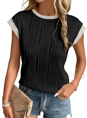 Gemulate Women t-Shirts Short Sleeve t Shirts for Women UK Casual Round Neck Ladies Tops Blouses Tees Solid Summer Going Out Tunic Clothes T Black White S