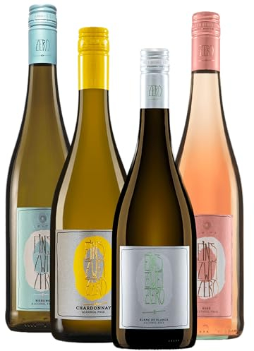 4er Weinpaket alkoholfrei „Weiß & Rosé“ vom Weingut Leitz – 0,0 % Vol | Riesling, Chardonnay, Rosé | Eins-Zwei-Zero Probierpaket inkl. Weinausgießer | alkoholfreier Weißwein & Rosé