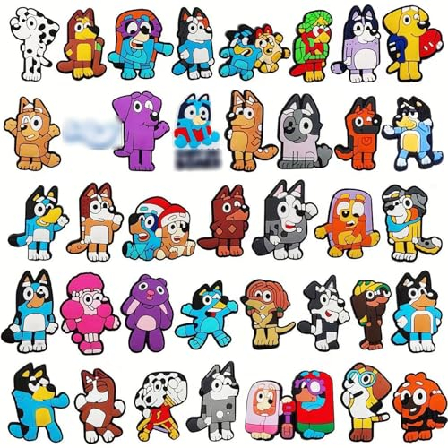 YFJSML 39 Stück Schuh Charms, Schuhanstecker für Kinder, Cartoon Schuhdekoration, Schuh Dekoration für Clogs, Anime Schuhanhänger, Blauer Hund PVC Shoe Charms, Armband-Charms für Mädchen und Jungen