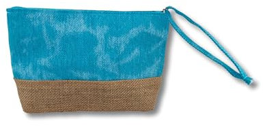 Vico Casa® Pochette mare donna, Borsetta spiaggia con base in iuta e cerniera, Colore celeste/Pochette a mano19x15x7cm (ZX-15736S)