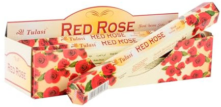 Lot de 120 bâtonnets d'encens Senteur Rose 25 cm Rouge Rose + Stampita San Pancracio