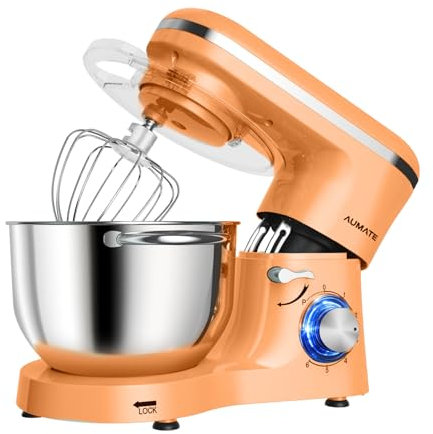 AUMATE Batidora Amasadora, Amasadora de Pan de 6,2 L, 1400 W, Robot de Cocina Con Batidor, Gancho Amasador, Batidora Mezcladora, 6 Velocidades (Naranja)