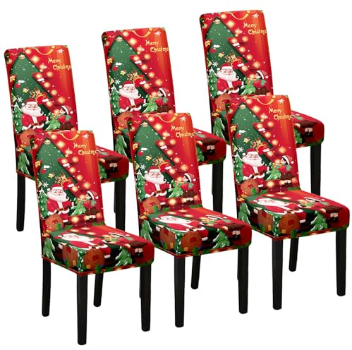 Stuhlhussen Weihnachten 6er Set, Stretch Weihnachts Stuhlhussen Schwingstühle, weihnachtsdeko Stuhlbezug, Weihnachtsstuhlhussen, Abnehmbare Waschbare Stuhlhussen Rot, Chair Cover Universal Stuhlbezüge