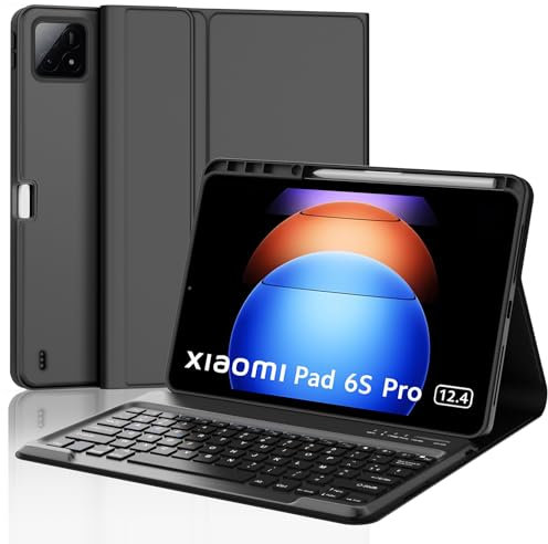 JADEMALL Coque Clavier pour Xiaomi Pad 6s Pro 12.4 2024, AZERTY Français Clavier Bluetooth Magnétique Détachable avec Fente pour Stylo pour Tablette Xiaomi Pad 6s Pro 12.4, Noir