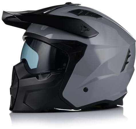 VITO Predator 4-in-1 Motorradhelm – Cross/Enduro/Jet Klapphelm, Abnehmbare Kinnpartie & Schirm, Sonnenblende, ECE 22.05 – Grau – Größe M