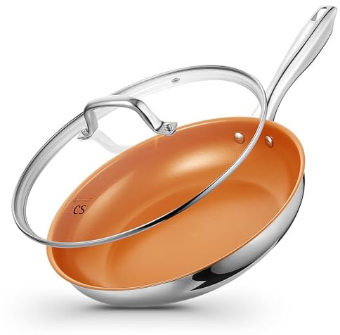 KOCH SYSTEME CS Padella in acciaio inossidabile da 30,5 cm, padella in acciaio inossidabile con rivestimento antiaderente in ceramica di rame, padella da 30 cm, padella in acciaio inossidabile per