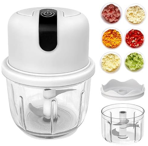 300ML Zerkleinerer Küche Elektrisch, Zwiebelschneider, Usb Zwiebelschneider Elektrisch, Zwiebelhacker Multizerkleinerer Mini Elektrisch Zerkleinerer Geeignet Für Zwiebel/Obst/Nüsse/Fleisch (Weiß)