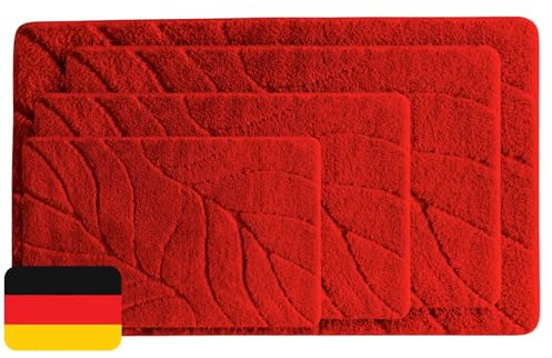 KARAT Tapis de Bain Doux et Antidérapant – Séchage Rapide, Lavable à 40°C, Certifié Oeko-TEX – Tapis de Sortie de Douche Moelleux pour Salle de Bain et Toilettes – Modèle Maris, Rouge 80 x 150 cm
