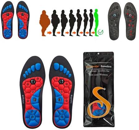 Einlagen Original,einlagen zum abnehmen,Erleichterung Für Schmerzende Füße Mit Magnetischen Akupressur-Einlagen Blau,Einlage Für Männer Und Frauen (Rot, 44-47 * 1 pair)