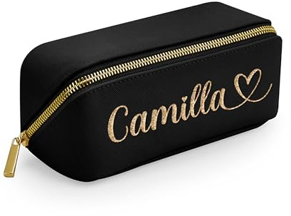 Caribu design Trousse Beauty Case Personalizzato con Nome Iniziali Testo - Borsa Trucchi per Viaggio Casa Pochette Cosmetica in Ecopelle per Lei Organizer Makeup Accessori (Nero)