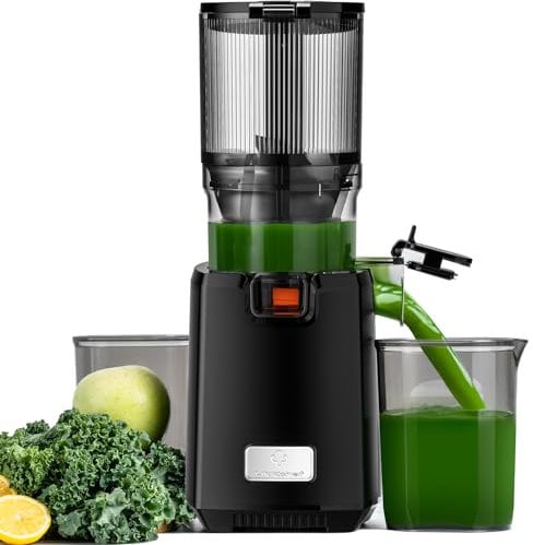 LINKChef Exprimidor lento de masticación, canal de alimentación de 130 mm, 250 W, jugo de prensa en frío de 1,8 L