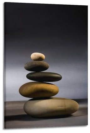 Poster mural décoratif sur toile avec pierres zen et galets de méditation - 30 x 45 cm