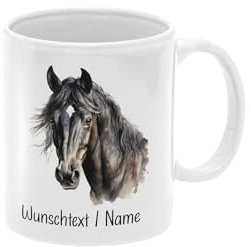 Tasse aus Keramik mit Pferde Motiv Kaffeetasse Teetasse Getränketasse Namenstasse Name Namen Tiere Pferd personalisiert Wunschname Wunschtext Becher Kaffeebecher Teebecher Spruchtasse Spruchbecher