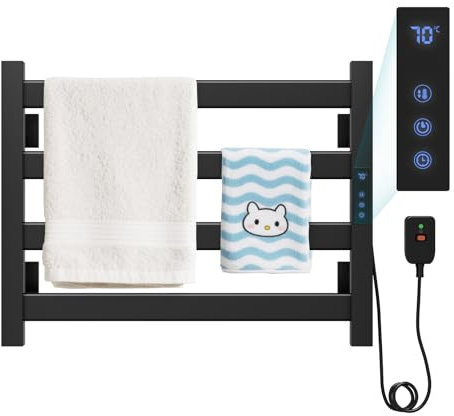 KEOKBON Badheizkörper Elektrisch, 520x400mm Handtuchheizung Elektrisch Handtuchwärmer Konstanttemperatur 35-70℃ Elektrischer Handtuchheizkörper, 1-24 Std. Timer, 85W, Schwarz