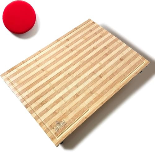 POOPSKI XL Wooden Chopping Board – Extra Large Bamboo Cutting Board with Juice Groove, Solid Carving Board for Meat, Bread, Cheese, Charcuterie, Grazing, & Serving, Butchers Worktop Saver, 75x54.6cm