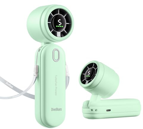 Diveblues 3-in-1 Handventilator Turbo Ventilator mit 4000mAh USB-Akku Aufladbar, 5 Stufen, Faltbar Tragbar Hand Ventilatoren, Bis zu 12H Stunden, Reise Gadgets Flugzeug, Geschenke für Frauen Männer
