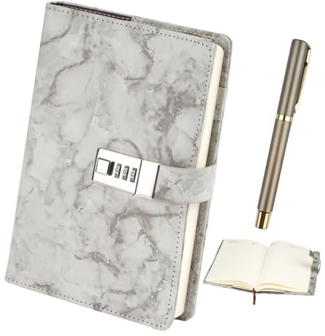 Svalor A5 Tagebuch mit Code Mädchen, Tagebuch für Erwachsene mit Schloss, PU Leder Notizbuch mit Stift, mit Code Schloss, Grau PU-Leder Journal, für Frauen(21x15cm, 192 Seiten)